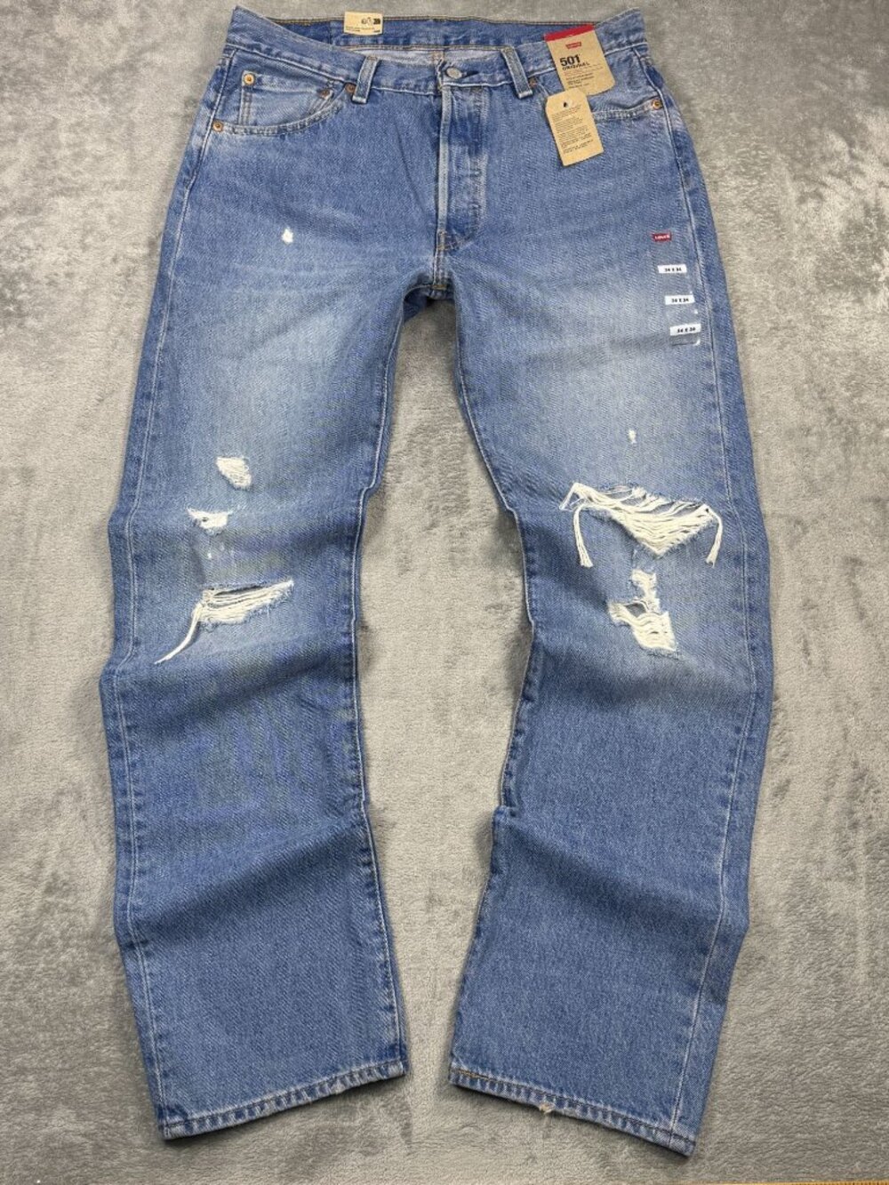 NWT Levis 501xx Original Straight Leg Jeans Mens 34x34 Button Fly Ripped Denim